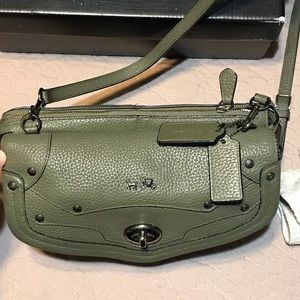 Authentic Army green leather coach messenger bag